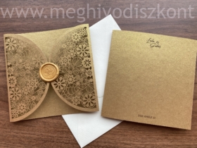 Kép 6/9 - Arany Porcelán lézervágott gyöngyházfényű esküvői meghívó betétlapja és borítója külön