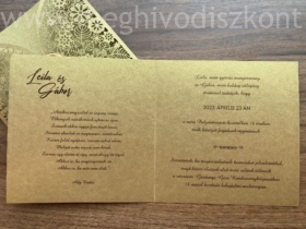 Kép 7/9 - Arany Porcelán lézervágott gyöngyházfényű esküvői meghívó betétlapja kivéve és kinyitva