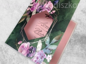 Kép 3/5 - Zöld virágmintás borítóban rózsaszín betétlap az Azálea meghívónál