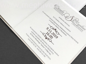 Kép 5/5 - Ekrü Cinderella gyöngyházfényű meghívó nyomtatott betétlapja kinyitva