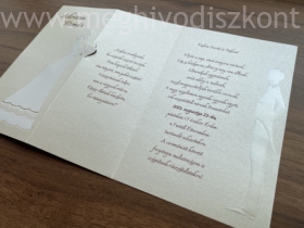 Kép 6/8 - Ekrü Elza gyöngyházfényű esküvői meghívó teljesen kinyitva kiterítve