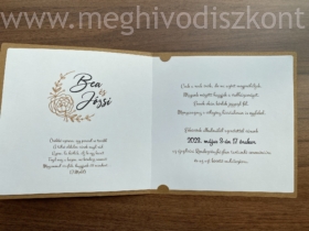 Kép 8/9 - Grillázs barna esküvői meghívó kinyitva és belül a kinyitott fehér nyomtatott betétlap