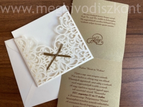 Kép 5/6 - Nyakék esküvői meghívó masnis borítója és a felnyitott betétlap
