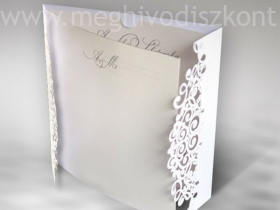 Kép 3/4 - Pandora lézervágott esküvői meghívó borítója szalag nélkül felnyitva