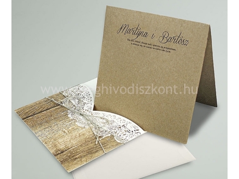 Rusztika esküvői meghívó betétlapja a borítóval és borítékkal