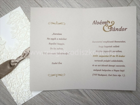 Hamvas Rózsa esküvői meghívó nyomtatott betétlapja kinyitva
