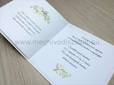 Anubiasz esküvői meghívó fehér betétlapja