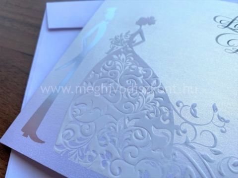 Cinderella gyöngyházfényű esküvői meghívó szemből döntve