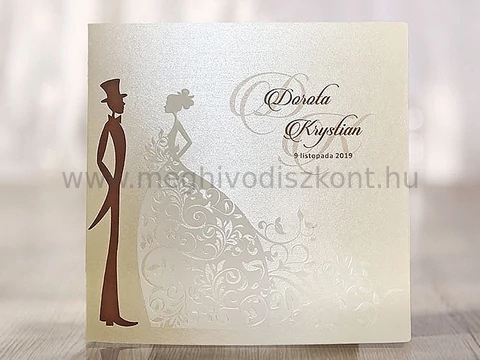 Ekrü Cinderella esküvői meghívó