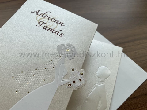 Ekrü Elza gyöngyházfényű esküvői meghívó felső része