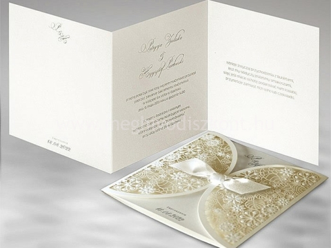Ekrü Talita esküvői meghívó borítója és kihajtogatott betétlapja
