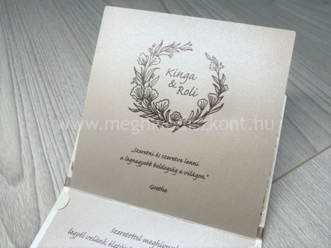 Faberge esküvői meghívó felnyitva és belül a nyomtatott betétlap
