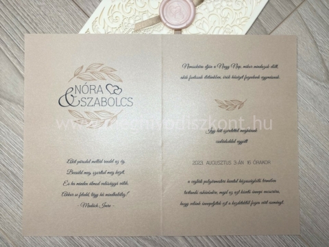 Gesztenye esküvői meghívó kinyitott és nyomtatott betétlapja