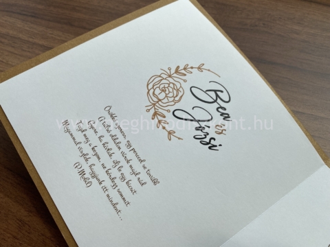 Grillázs barna esküvői meghívó betétlapjának bal oldala