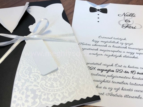 Jegyespár esküvői meghívó borítója és betétlapja