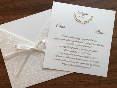 Raffaello dombornyomott esküvői meghívó betétlapja és borítója külön