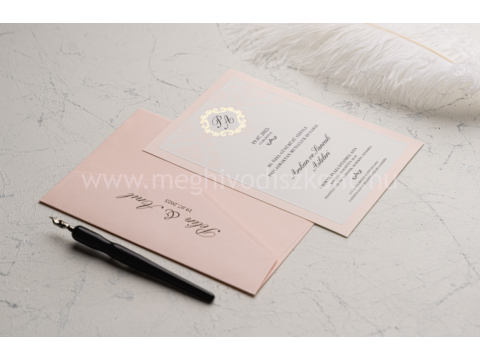 Románc esküvői meghívó rózsaszín borítékja és betétlapja