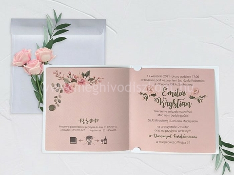 Sakura esküvői meghívó kinyitott és nyomtatott betétlapja