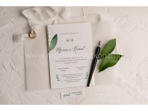 Verde esküvői meghívó pausz borítója és a betétlap